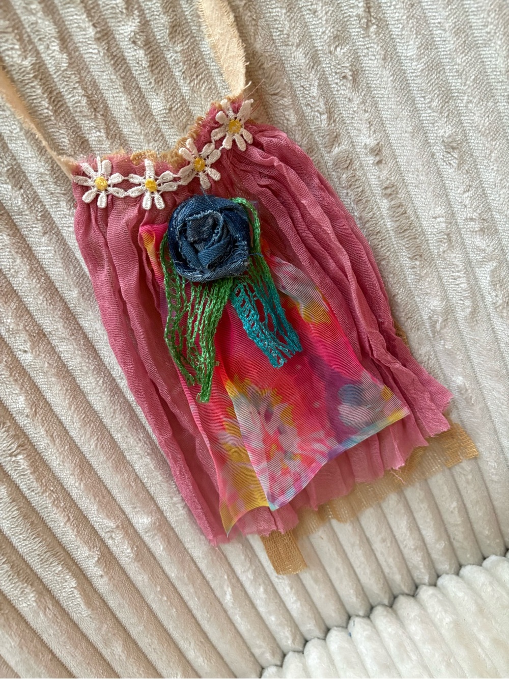Artisan Pink Multicolor Boho Flower Jabot Collar